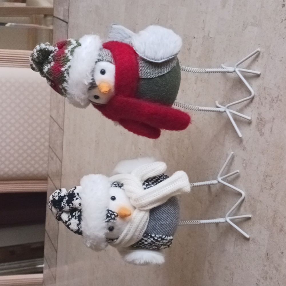 Winter Birds"New" Set W/ scarfs & beanies..rock back&forth,Valeri/QVC